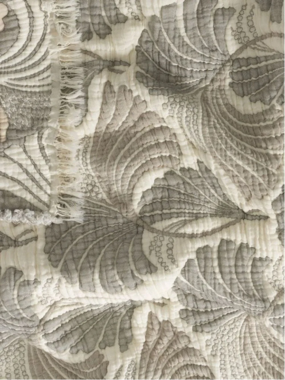 Greige Palms Quilted Woven Bedspread Luxury Blanket Woven Turkish Cotton Queen